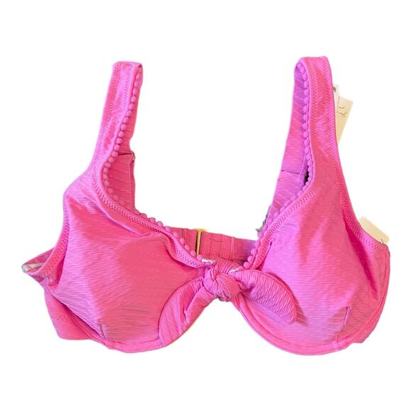 NWT Jessica Simpson Pretty in Pique Tie-Front Bikini Top Pink Size SD - Picture 3 of 8